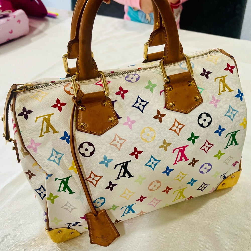 Louis Vuitton Murakami Multicolor Speedy 30 White Monogram Bag Vintage Rare - Picture 6 of 16